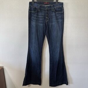 7‎ For All Mankind Button Fly Flare Leg Jeans Womens Size 27 Dark Wash Stretch